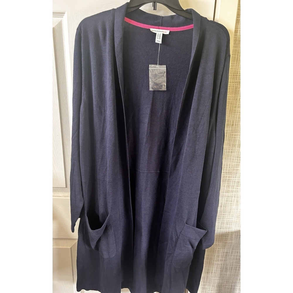 Isaac Mizrahi Live Cardigan Womens 2X Plus Navy Open Front LS Cotton Rayon New T - Picture 6 of 12